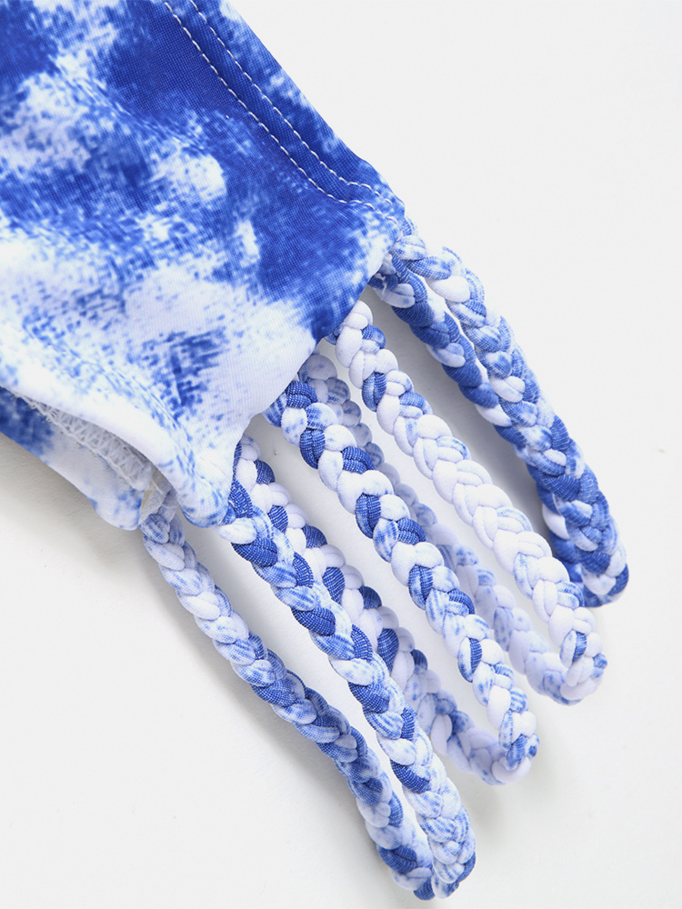 Women Tie Dye Criss  Cross Back Bandage Backless High Fork Bikini