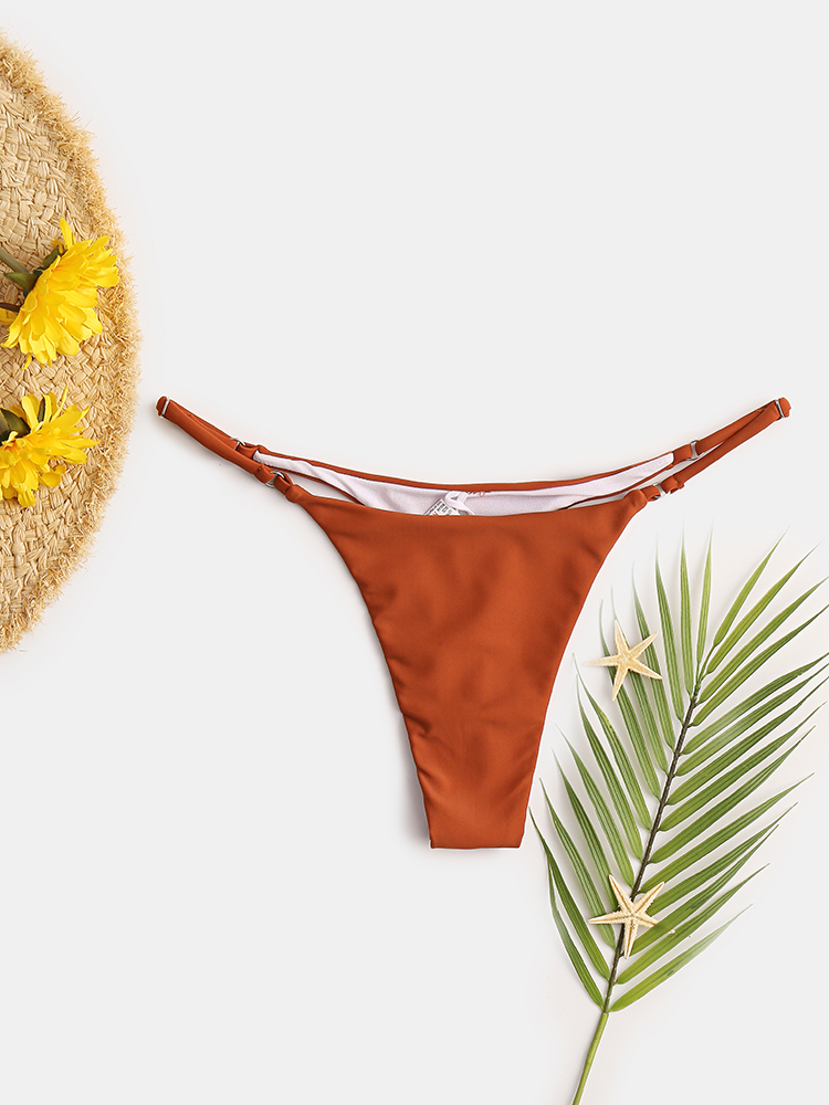 Women Solid Color Low Waist Bikini Thong