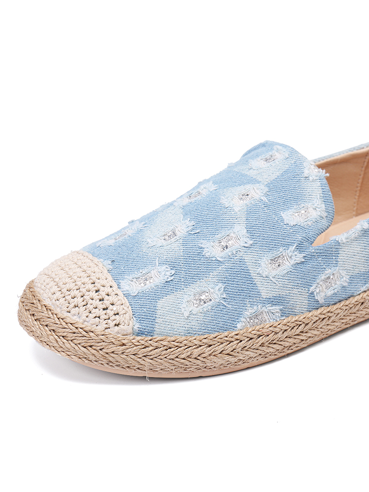 Women Comfy Denim Ripped Design Espadrilles Flats Loafers